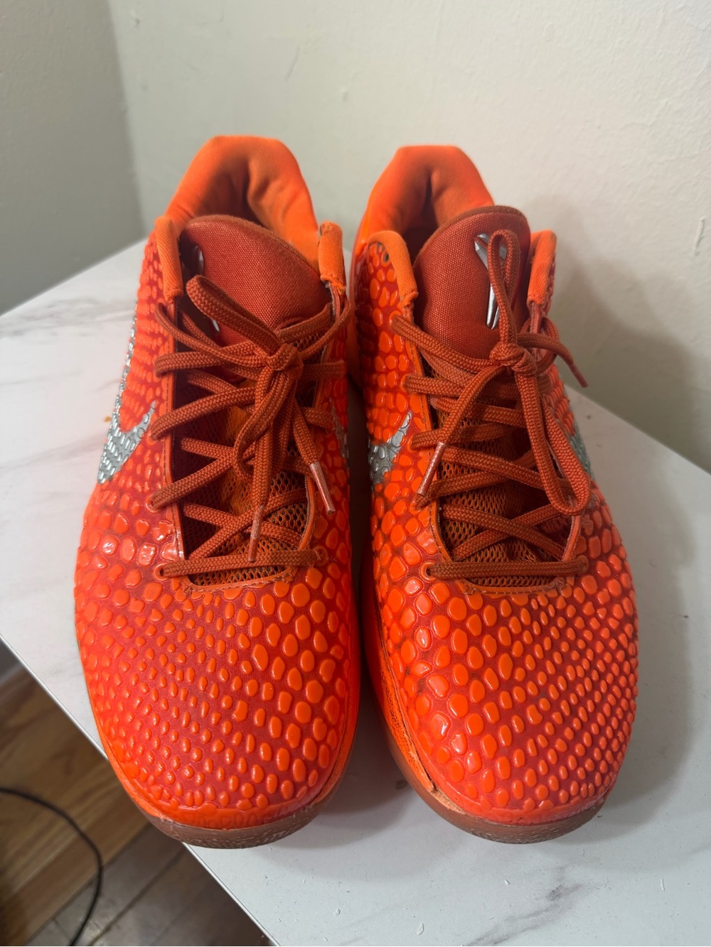 Lebron James Nike Orange Textured Athletic Sneakers with Silver Swoosh